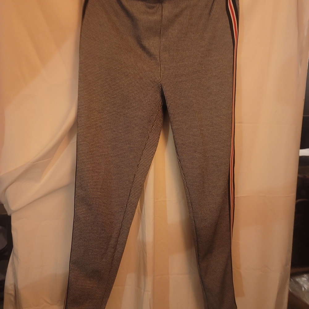 Women's Black & White Checked Side-Stripe Pants